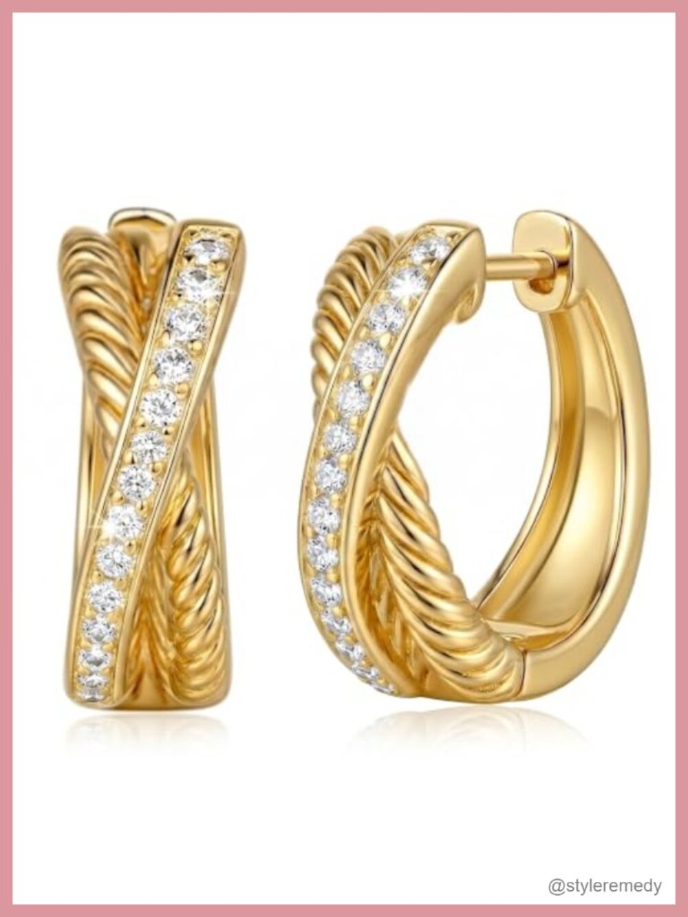 14K Gold Hoop Earrings Moissanite Huggie Snap Back 17mm Women